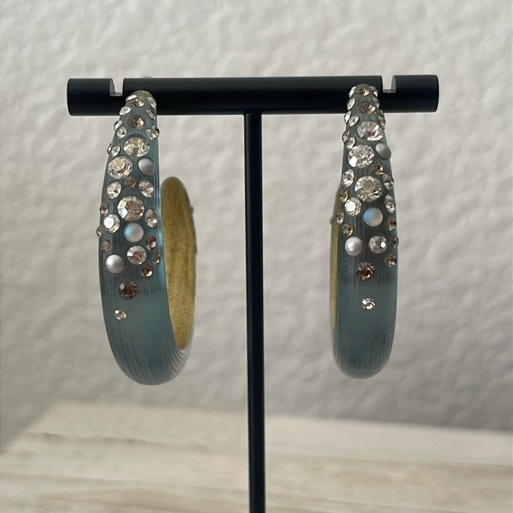 Gorgeous Vintage Alexis Bittar Blue Lucite Crystal Hoop Earrings.